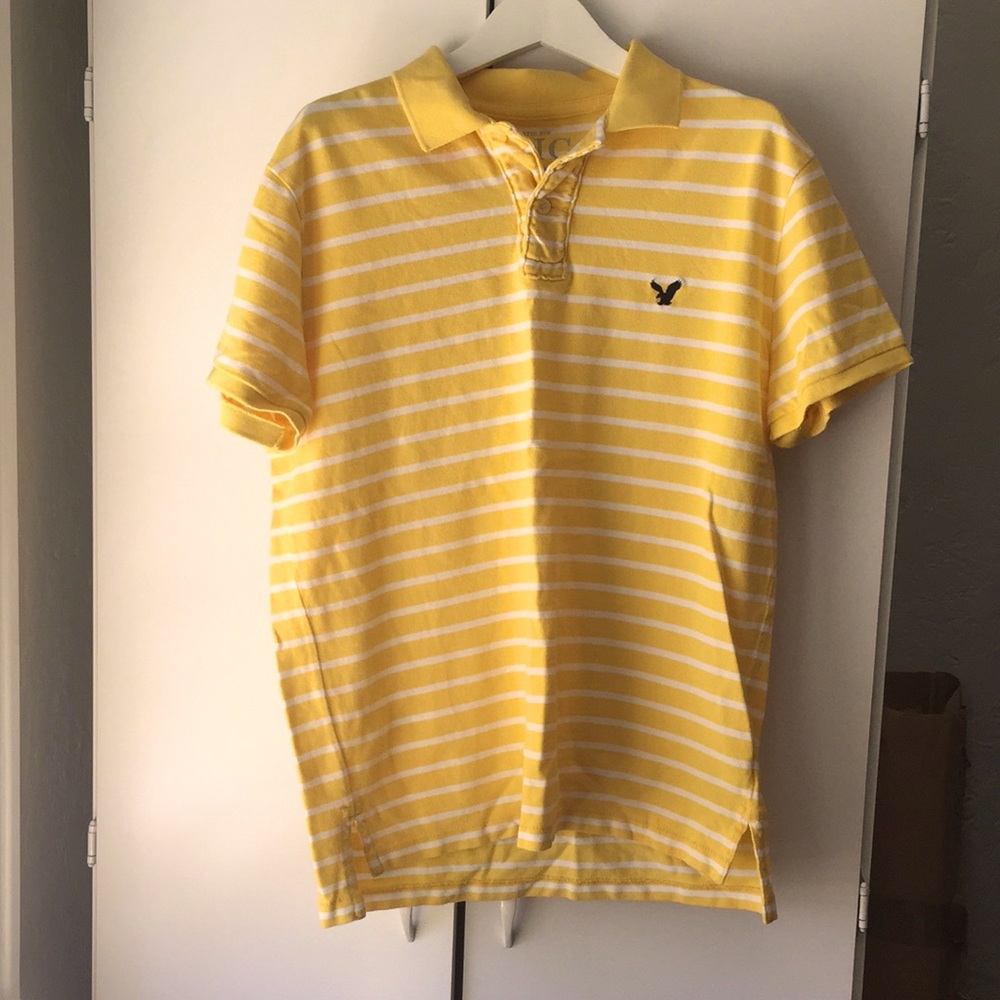 AMERICAN EAGLE BOYS Striped Yellow Polo (Size: L)